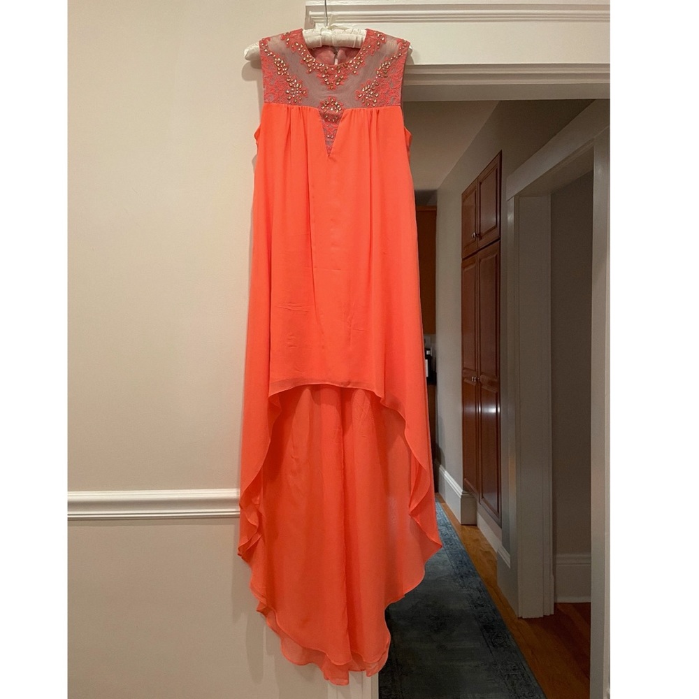 BCBG Max Azria Hi-Low silk and lace dress